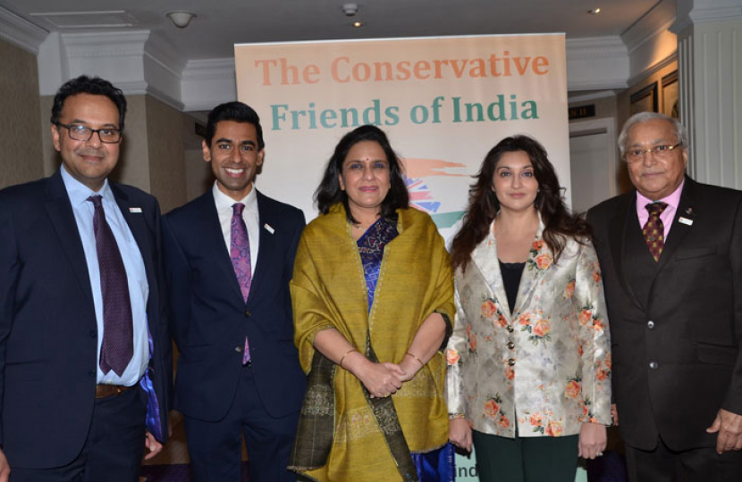 The High Commissioner of India HE Gaitri Issar Kumar, Patron Lord Rami Ranger, CF India Co-Chairs Cllr Reena Ranger OBE, Cllr Ameet Jogia and CF India Director Nayaz Qazi 