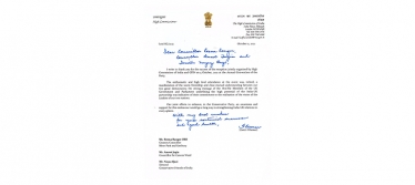 Thank you letter from High Commissioner of India, H.E. Gaitri Issar Kumar